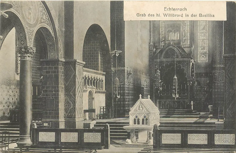Echternach — Tomb of Saint Willibrord in the Basilica — G. M. Belvaid, Echternach - Front