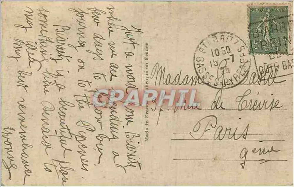 Biarritz - Le Casino Municipal — éditeur A.P. n°8 - Verso