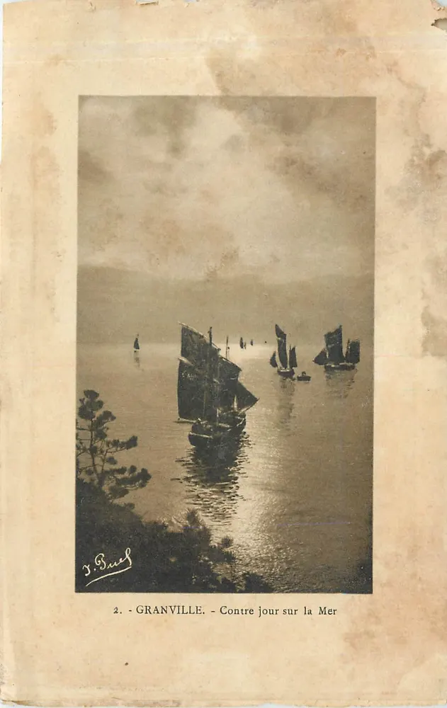 Granville — Contre jour sur la Mer — J. Bruef, n°2 - Recto