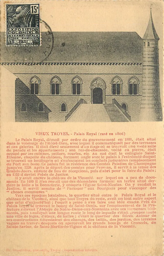 Velho Troyes — Palácio Real (derrubado em 1806) — Ch. Grandjulien, fot.édit., Troyes - Frente