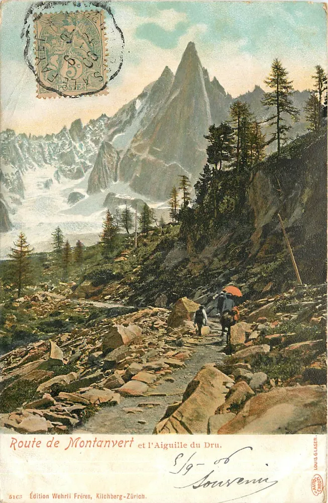 Rodovia de Montanvert e a Aiguille du Dru — Edição Wehrli Frères, Kilchberg-Zürich, n° 5163 - Frente