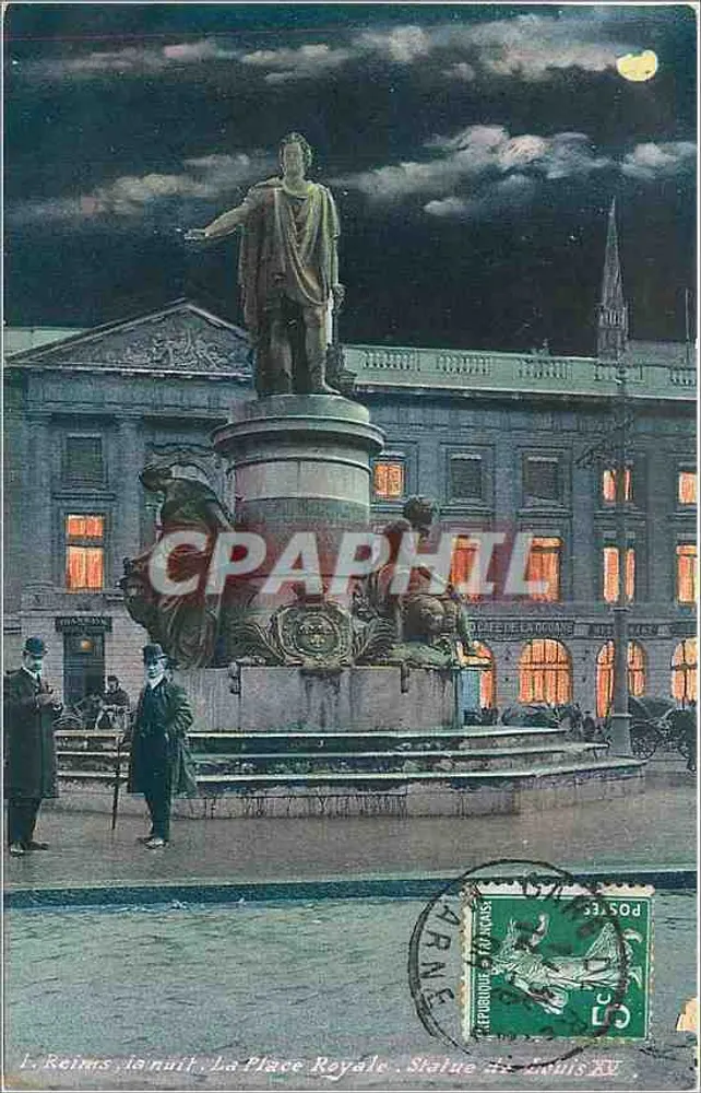 Reims in der Nacht, La Place Royale, Statue von Louis XV — Verlag ARNE, Nr. 33.504 - Vorderseite