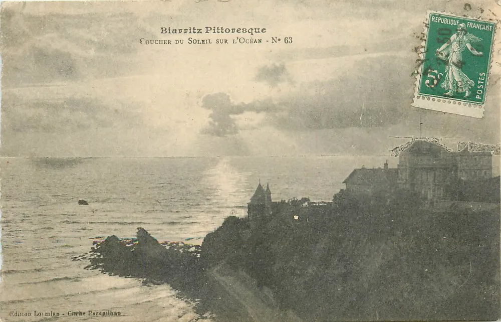 Biarritz Pittoresque — Coucher du Soleil sur l'Océan — N° 63 — Édition Lormlan - Cinche Pardailhan - Recto
