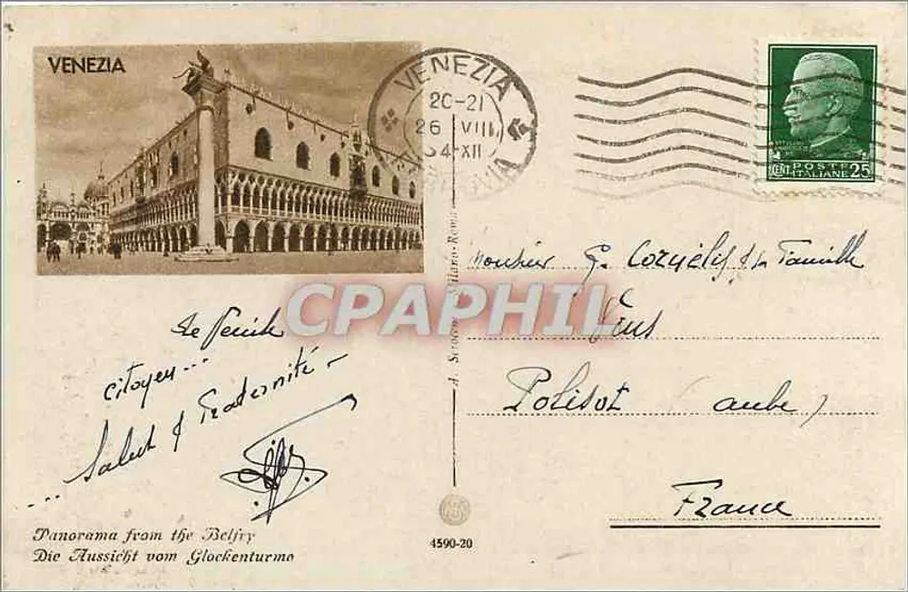 Vérone — Panorama vu du Clocher — éditeur inconnu, n° de série 4590-20 - Verso