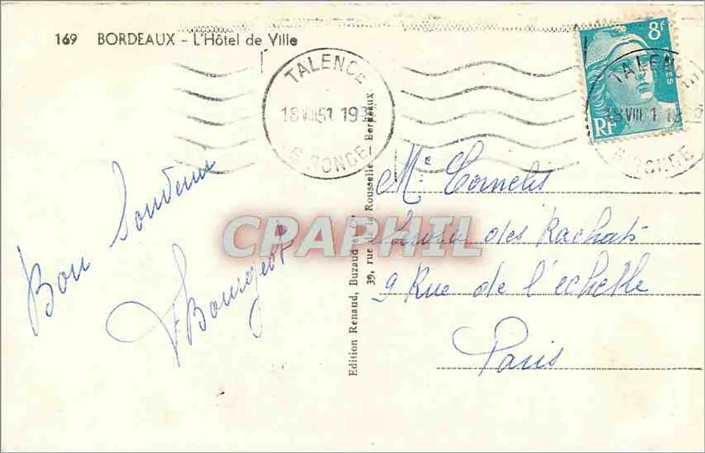 Bordeaux - A Prefeitura - Edição Renard, Bazazau, n°169 - Verso