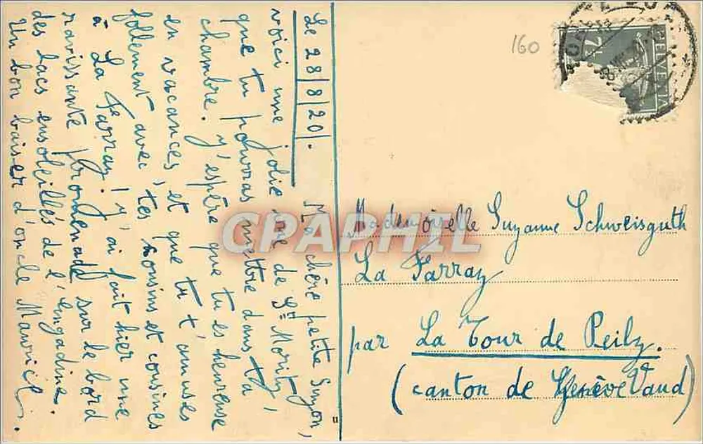Lago de Gébroulaz — vista de um promontório — editor desconhecido, n° 160 - Verso