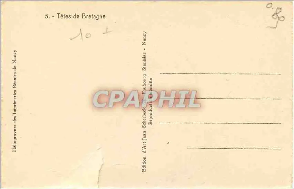 Retrato de homem com chapéu — série Cabeças da Bretanha — Héliogravure de J. Scherbeck, editor Nancy - Verso