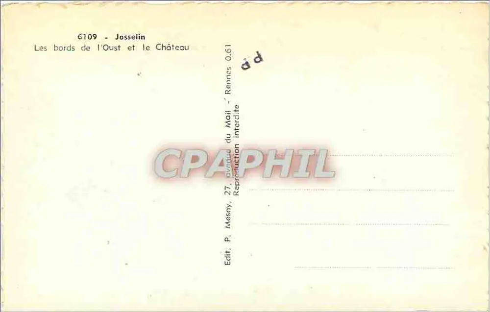 Josselin — Die Ufer des Oust und das Schloss — Edit. P. Mesny - Rückseite