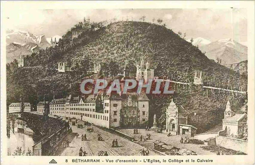 Bétharram - Vue d'ensemble - L'Église, le Collège et le Calvaire - Recto