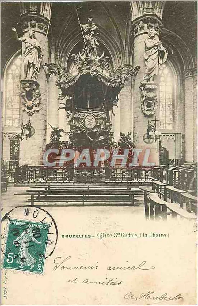 Bruxelles — Église Sainte-Gudule (la Chaire) — Grand Bazar Aspsjel, Bruxelles - Recto