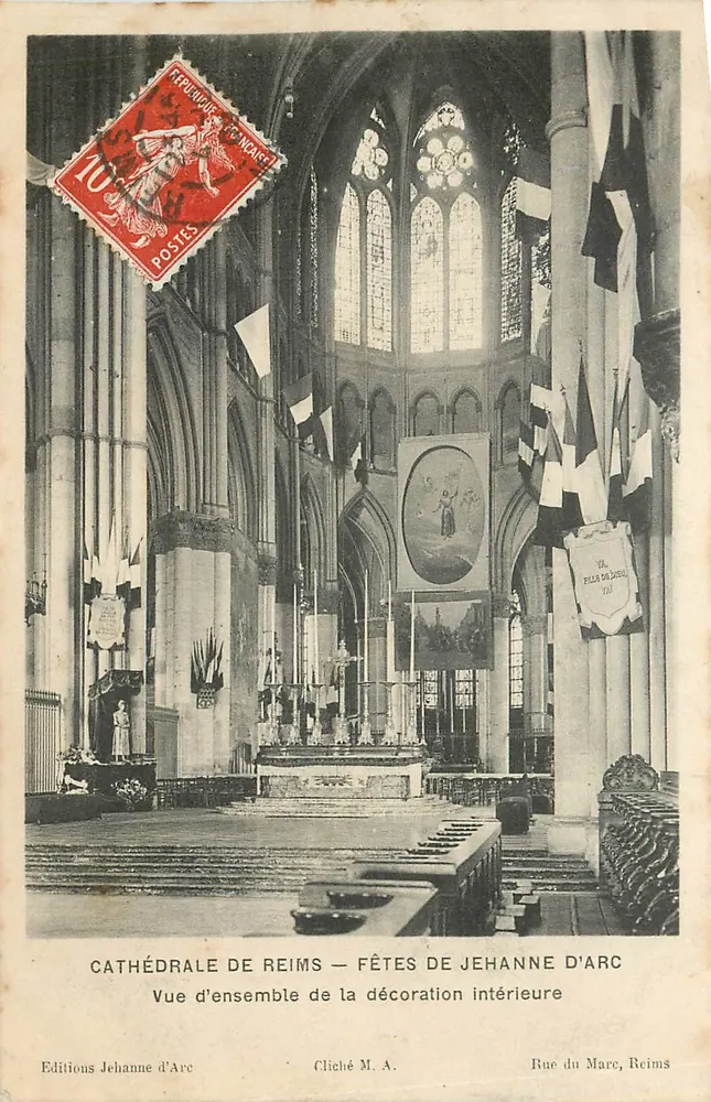 Kathedrale von Reims — Feierlichkeiten zu Ehren von Jeanne d'Arc — Innenansicht der Verzierung — Editions Jehanne d'Arc - Vorderseite