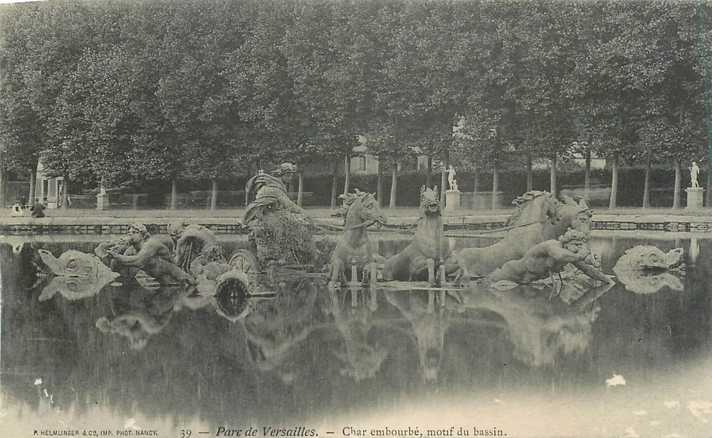 Park von Versailles — In den Schlamm gefahrene Kutsche, Motiv des Bassins — P. HELMLINGER & Cie, IMP. PHOT. NANCY, n°39 - Vorderseite