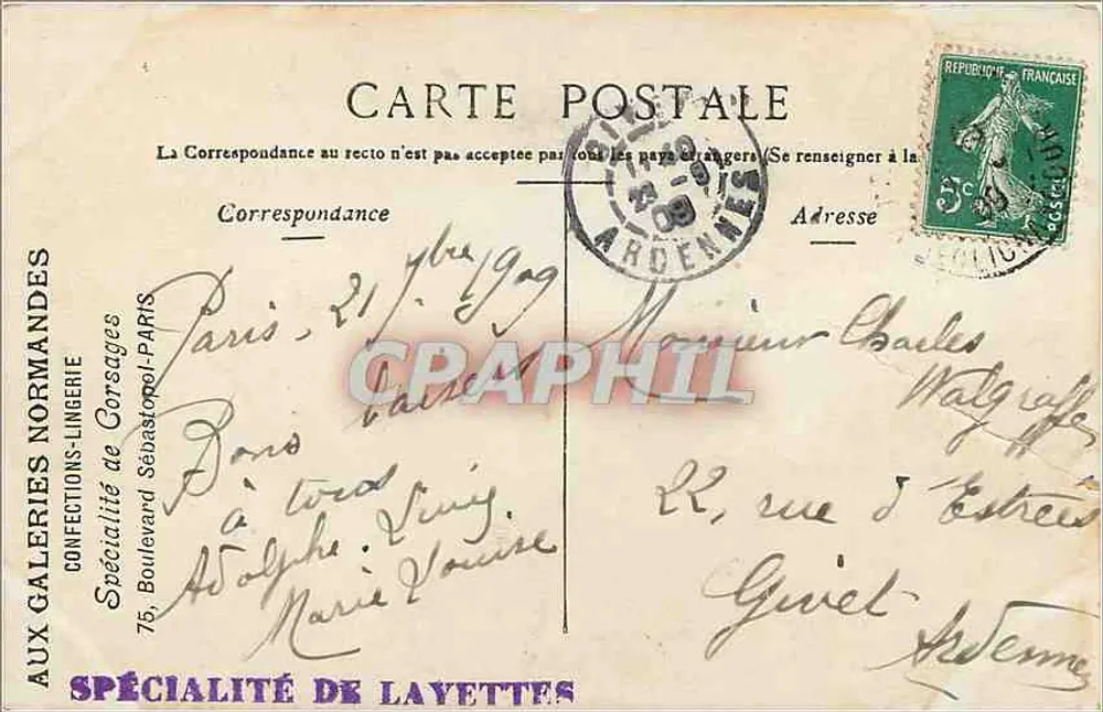 Paris - Place du Carrusel & Statue de Gambetta — éditeur 'Galleries Normandes' - Verso
