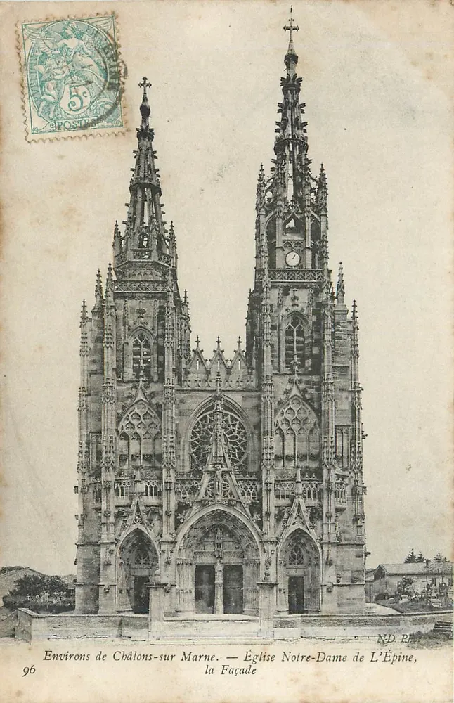 Environs de Châlons-sur-Marne — Église Notre-Dame de L'Épine, la Façade — N.D. Phot. 96 - Recto