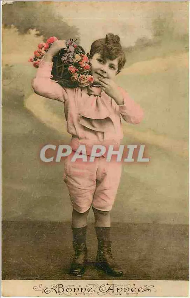 Criança segurando um cesto de flores — Boa Ano — editor Boa Ano - Frente