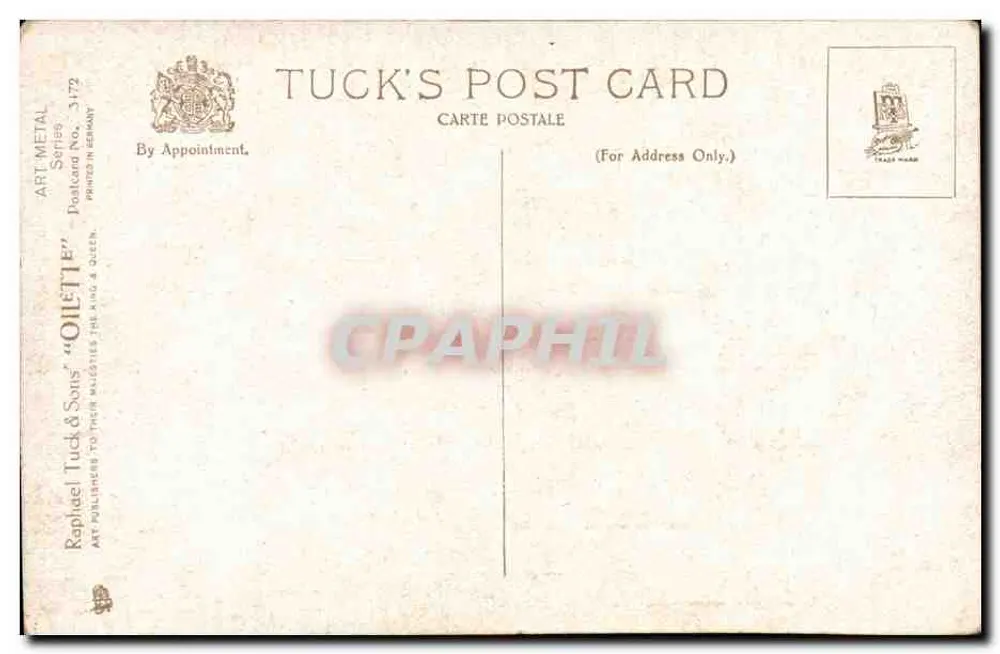 Natura morta — oggetti metallici e vetro — Tuck's Post Card, serie 3172 - Verso