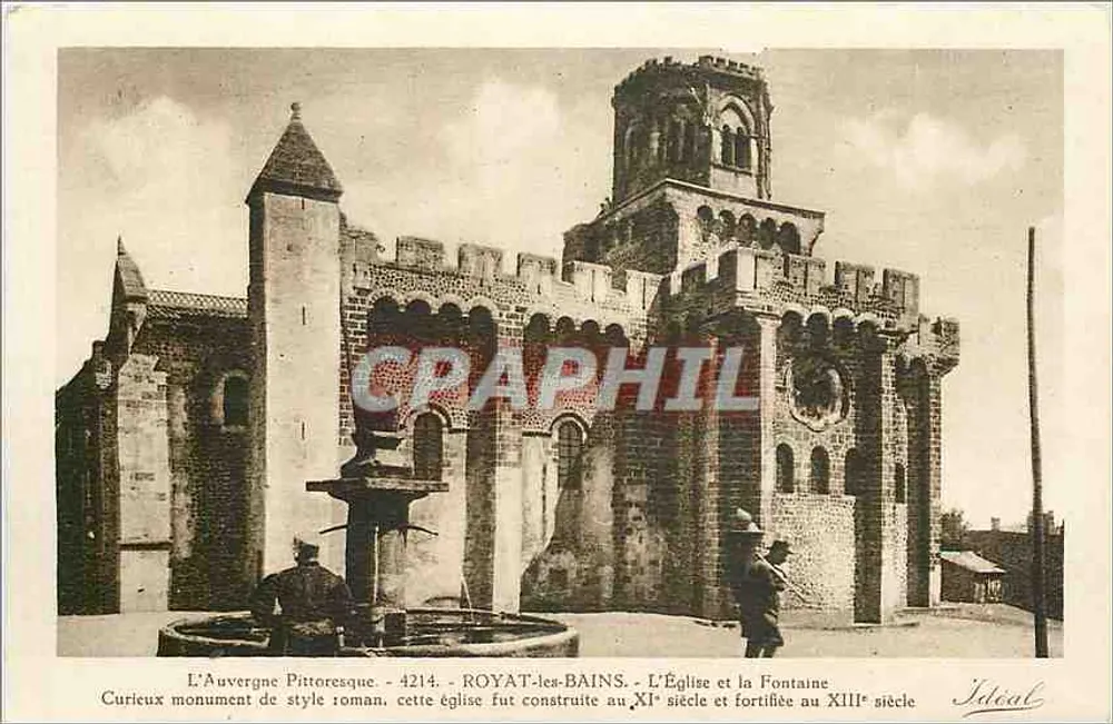 Royat-les-Bains — Église et Fontaine — Idéal, n° 4214 - Recto