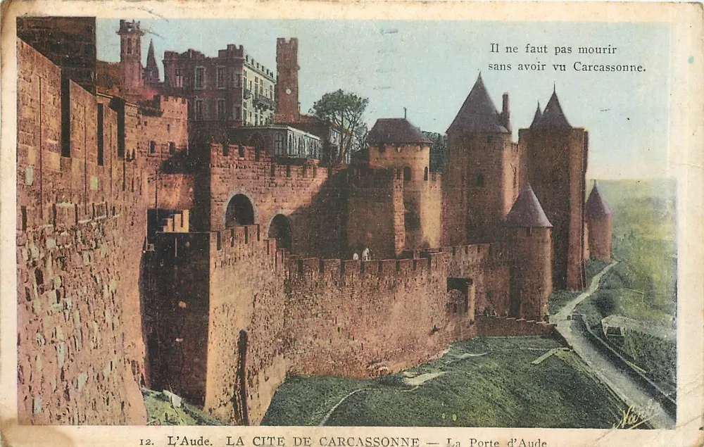 L'Aude. A CIDADE DE CARCASSONNE — A Porta de Aude — Editor Narbo, n°12 - Frente