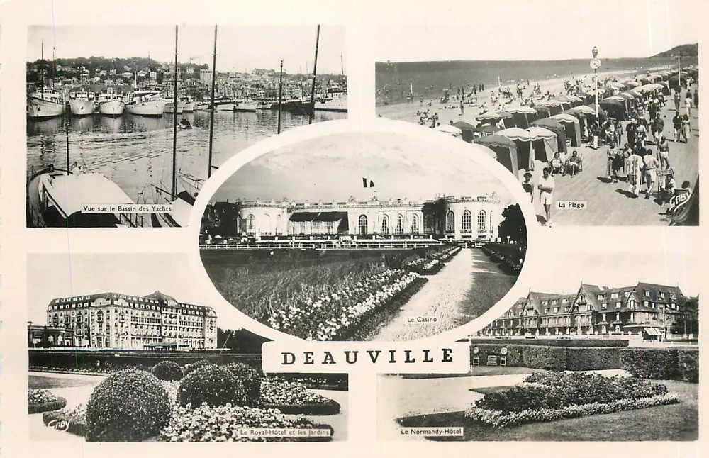 Deauville — Vista do Bassin dos Yachts, a Praia, o Casino, o Royal-Hôtel e os Jardins, o Normandy-Hôtel — Edições Gaby - Frente