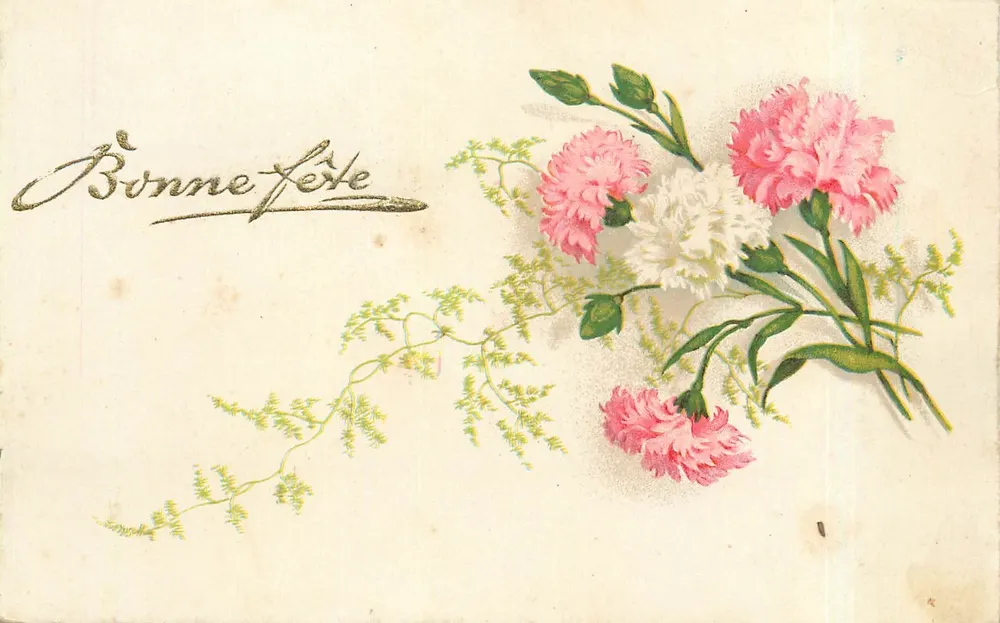 Arranjo de pêssegos — Boas festas — carta postal antiga - Frente