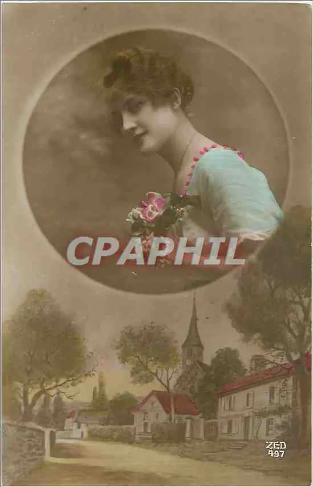 Jovem mulher em vestido azul — retrato em círculo — editor ZED n°497 - Frente