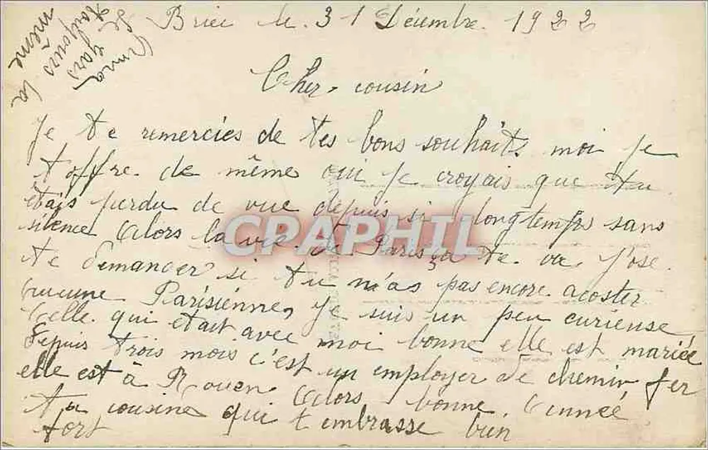 Jeune couple amoureux — scène intime avec chaise et fleurs — éditeur Roby, n° 311 - Verso