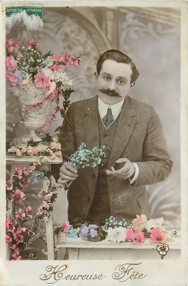 Homem com bigode — Parabéns — J. LEMAIRE, n° 302 - Frente