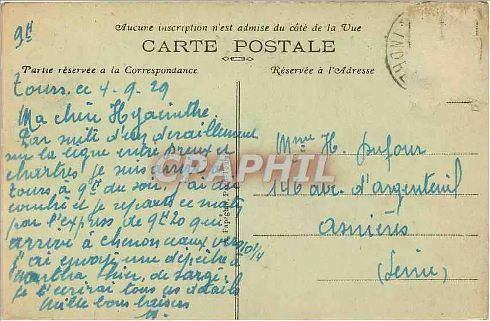 Tours (Indre-et-Loire) — A Estação — A.P. — The Station - Verso