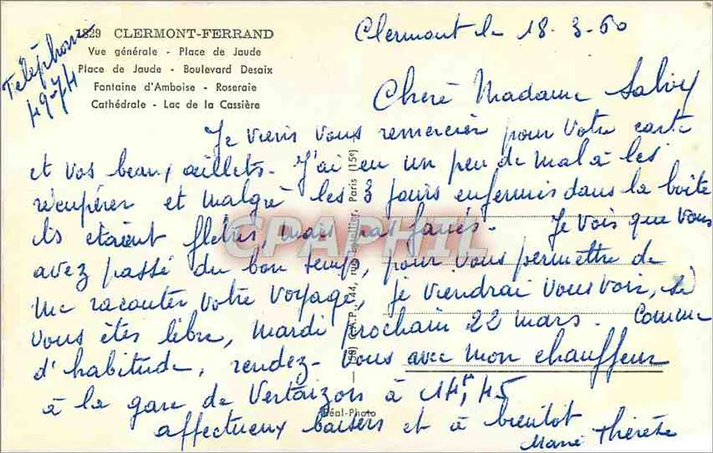 Clermont-Ferrand — vista geral — editor C.P.A. n°1269 - Verso
