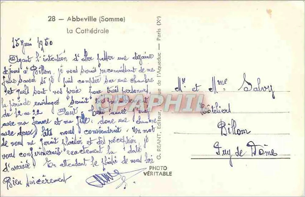 Abbeville (Somme) — View of the Cathedral — G. Reant, Publisher, Paris - Back