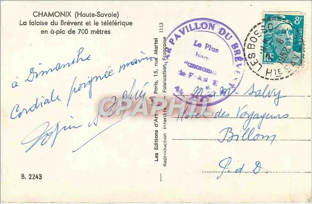 Chamonix (Haute-Savoie) — La falaise du Brévent et le téléphérique en à-pic de 700 mètres — Les Éditions d'Art, Paris - Verso