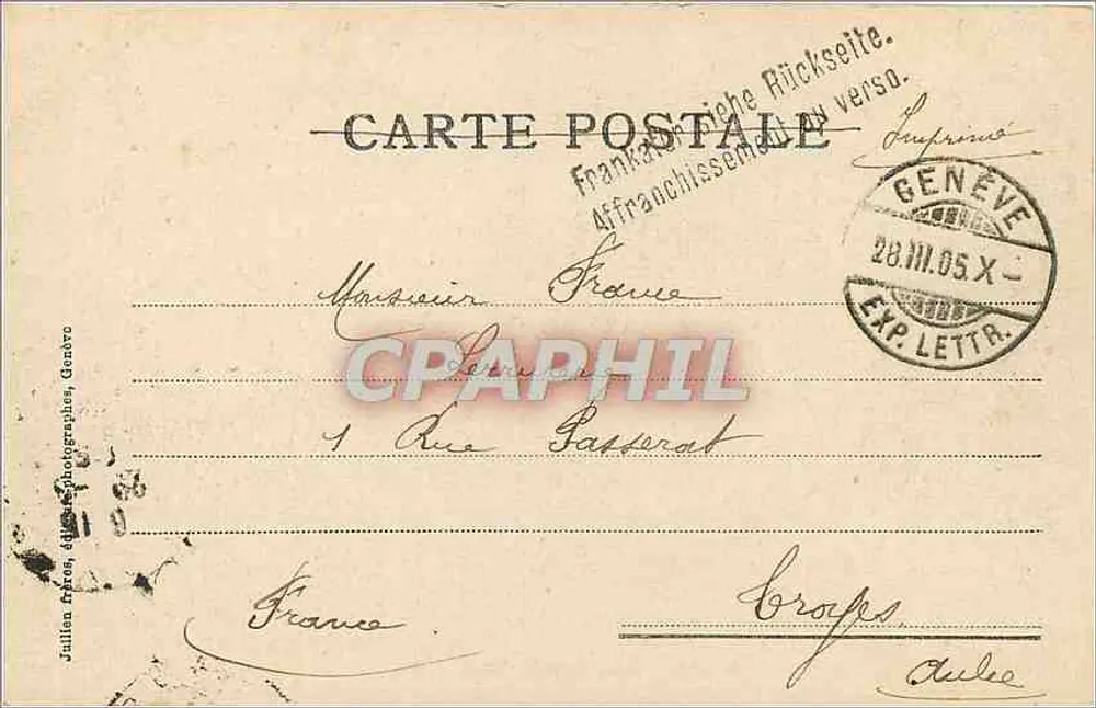Genebra — Hotel das Correios — J.J. 1435 - Verso