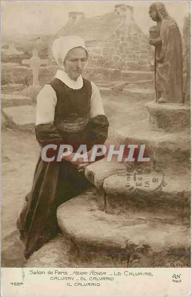 Femme en costume traditionnel — Le Calvaire à Salon de Paris — Henri Royer, n° 4689 - Recto