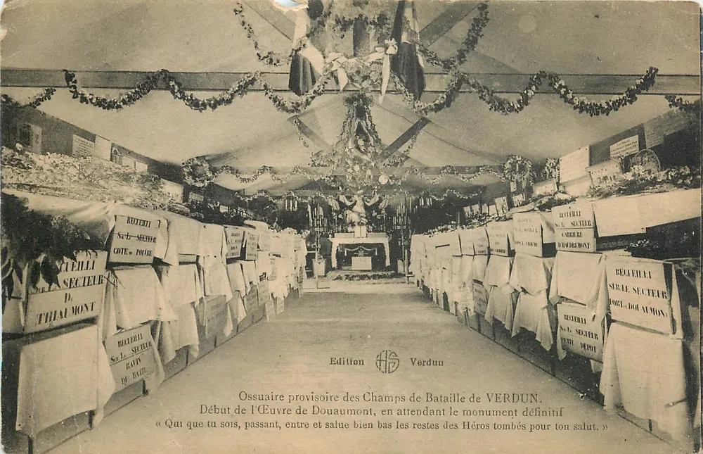 Ossuaire provisoire des Champs de Bataille de Verdun — Début de l'Œuvre de Douaumont — Édition Verdun - Recto