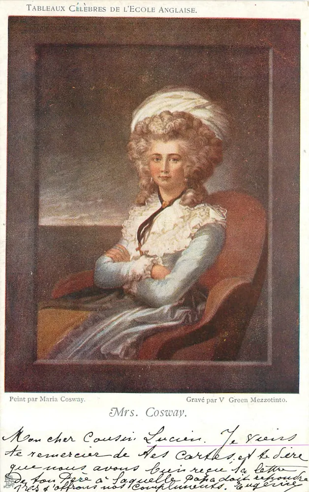 Mrs. Cosway — Quadros Celebrados da Escola Inglesa — gravado por V. Green Mezzotinto - Frente