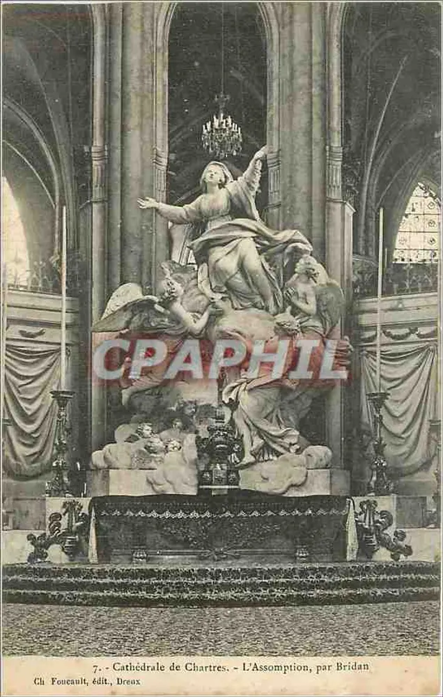 Katedra w Chartres — Początek, autor Bridan — wydawca Ch. Foucault, Dreux - Awers