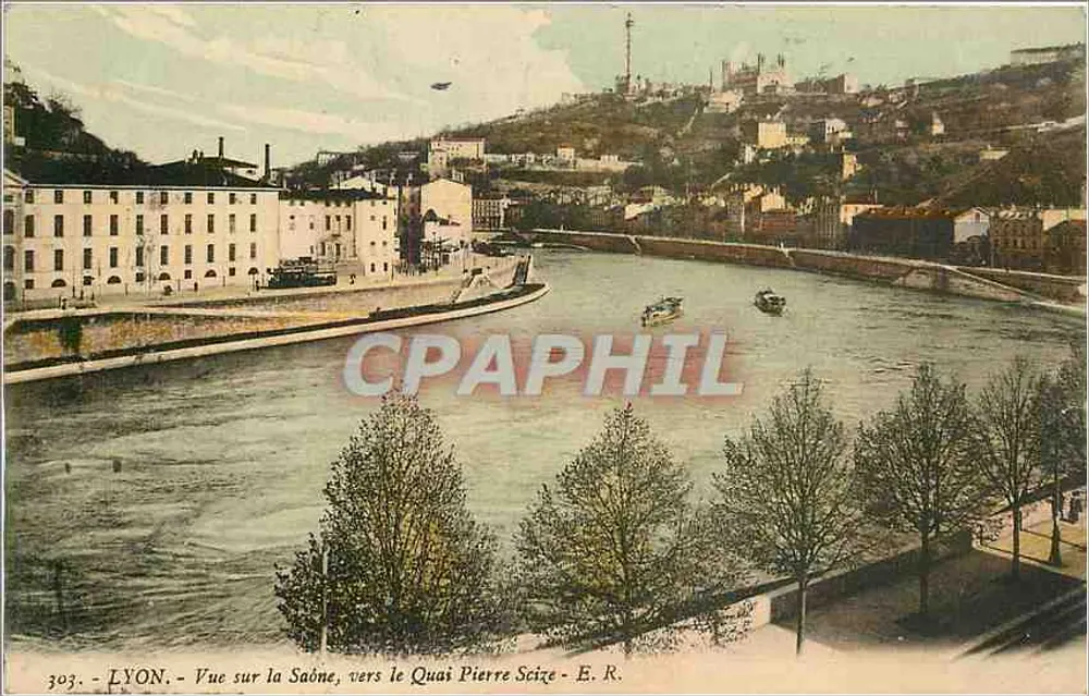 LYON - Vue sur la Saône, vers le Quai Pierre Scize - E. R. n°303 - Recto