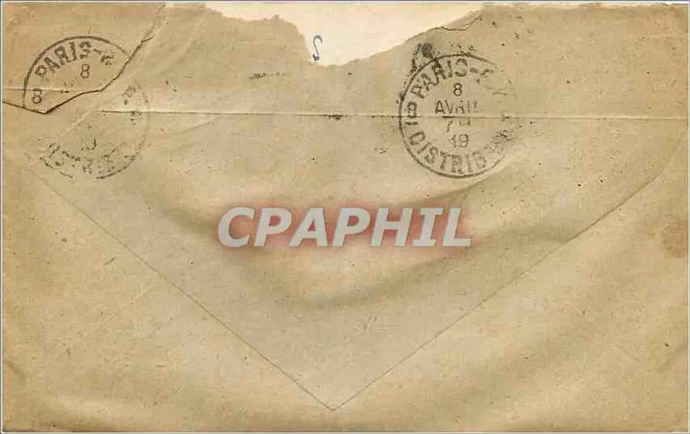 पेरिस - 8 अप्रैल 1919 — मैं. ले मॉन्ने के पते पर पोस्टकार्ड — 15 सेंट के नीला मुद्रा - पीछे