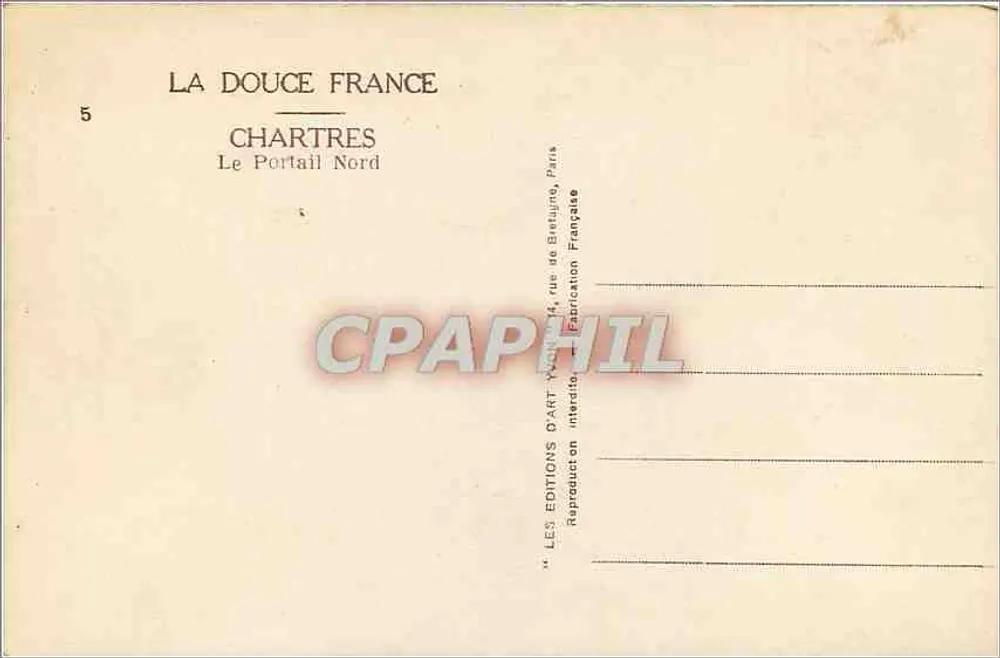 Chartres — Portaal Północne — Wydawnictwo Art Yachting, Paryż - Rewers