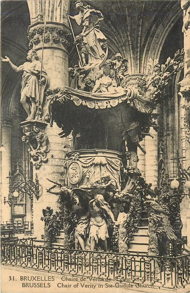 Cadeira da Verdade da Igreja de Santa Gudula — Bruxelas — Fototipia Aibert, n°31 - Frente