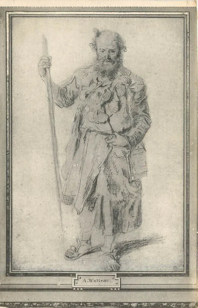 Antoine Watteau — Dessin d'un vieil homme barbu tenant une canne — Palais des Beaux-Arts de la Ville de Paris - Recto