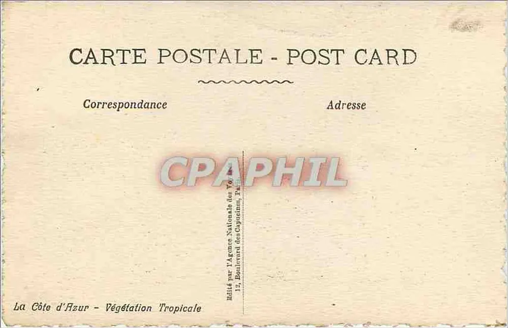A Costa Azul — Vegetação Tropical — editada pela Agência Nacional das Capitais, Paris - Verso