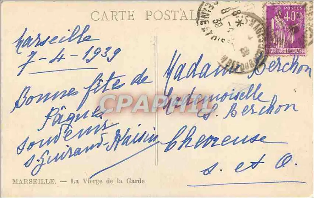 A Virgem da Guarda — Marselha — editor desconhecido - Verso
