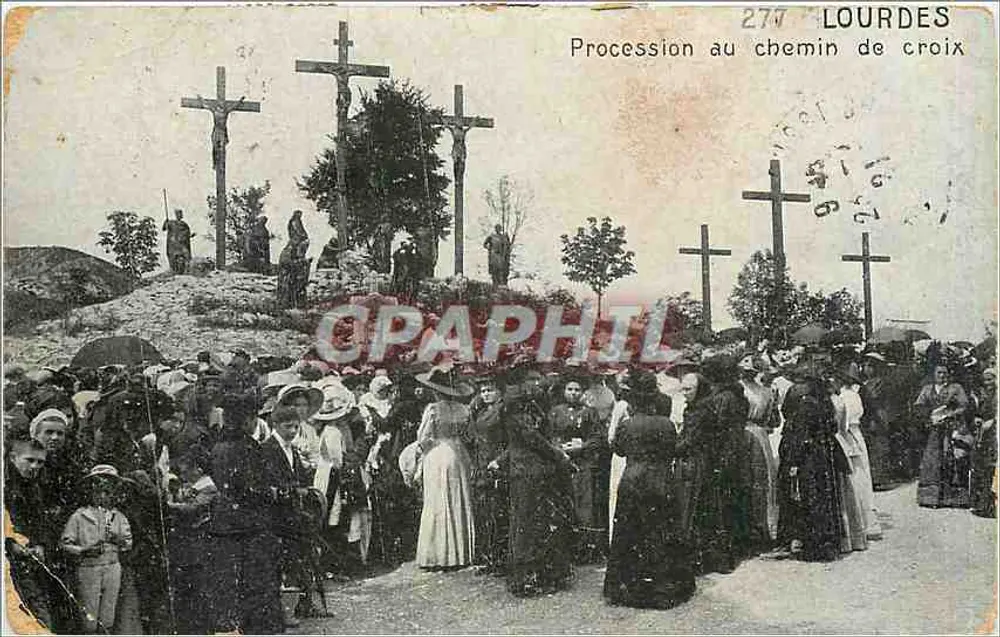 Lourdes — Processão no Caminho da Cruz — Bilhete postal antigo n°277 - Frente