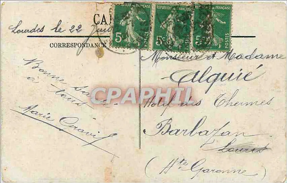Lourdes — Processão no Caminho da Cruz — Bilhete postal antigo n°277 - Verso