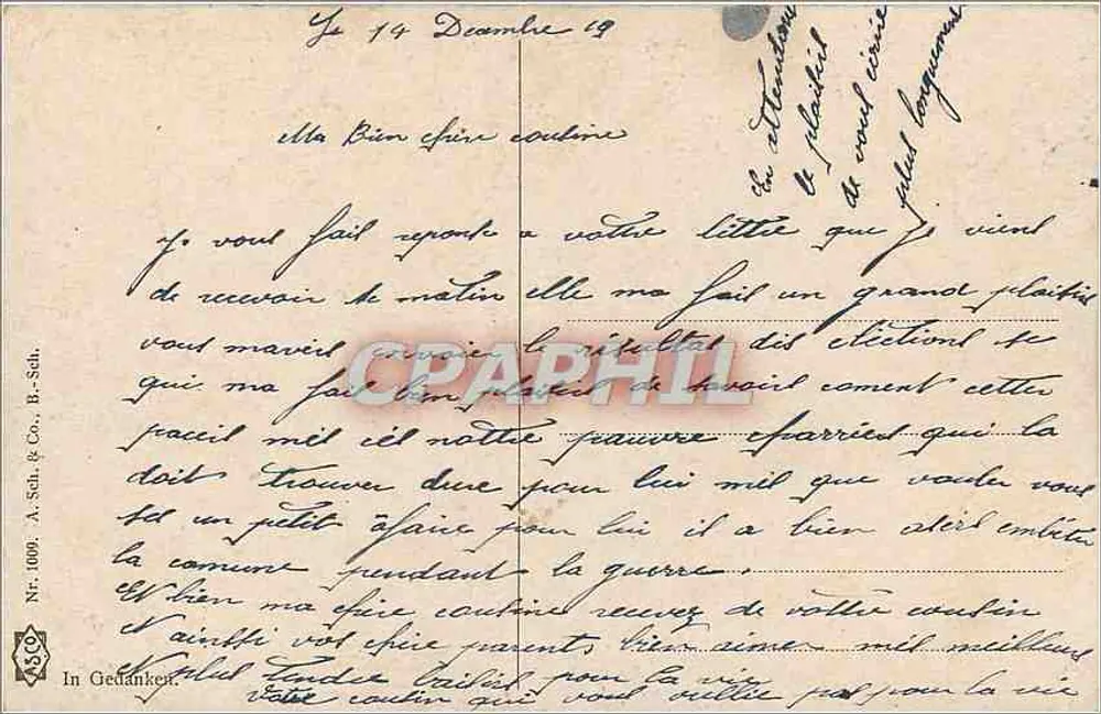 Mulher jovem sentada — com buquê de rosas — editor A. Sch. & Co., n° 1006 - Verso