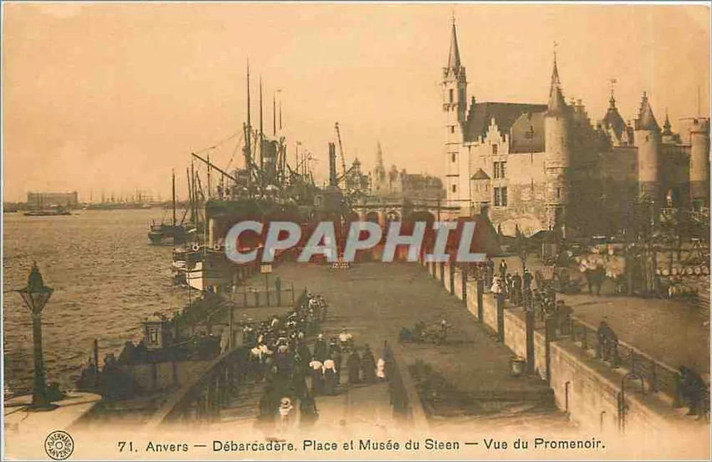 Antwerpen — Hafen, Place du Musée du Steen — Ansicht vom Promenoir - Vorderseite
