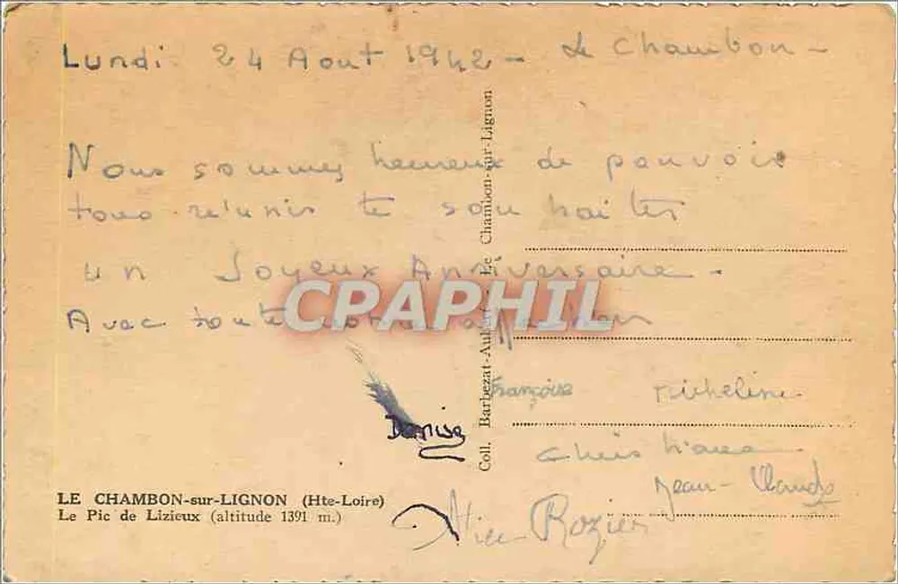 Le Pic de Lizieux — Chambois-sur-Lignon — Coll. Barbier-Aubert-Lignon - Rückseite