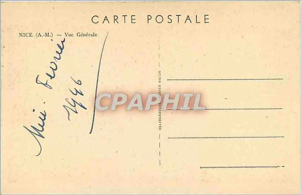 Nice — Vista Geral — Héliogravure Macon - Verso