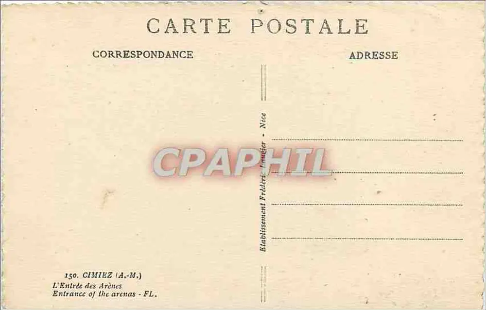 Entrada das Arênes — Cimiez (A.M.) — Estabelecimento Frédéric Fradet - Verso